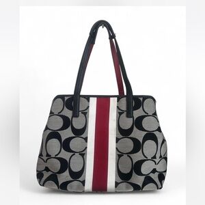 Coach Hamptons Khaki Vermillion Signature Berry Stripe Tote Purse Y2K